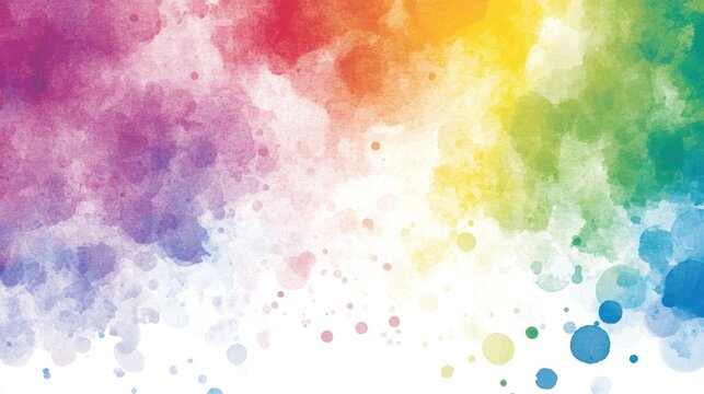 Colorful watercolor paint splatters on white background, vibrant rainbow design, perfect for website header