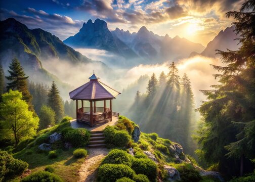 Double Exposure: Gazebo in Pasubio Mountains, Dolomites, Italy