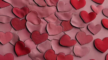 Red fabric hearts creating a textured background - Powered by Adobe