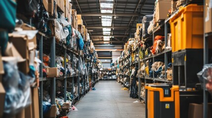 Warehouse aisle inventory storage, shipping, distribution center