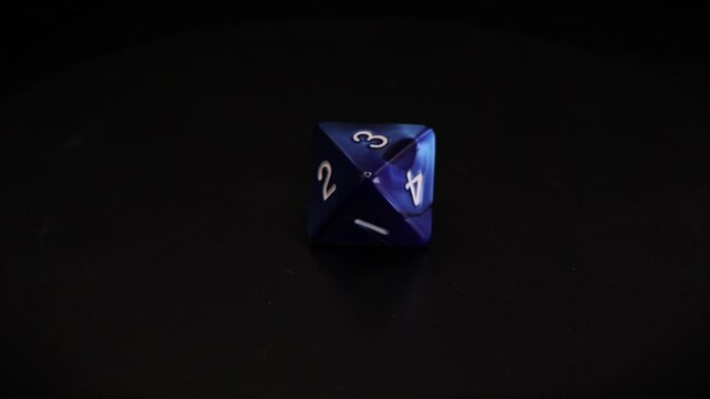 D8 blue Dice isolated 360 rotation black background