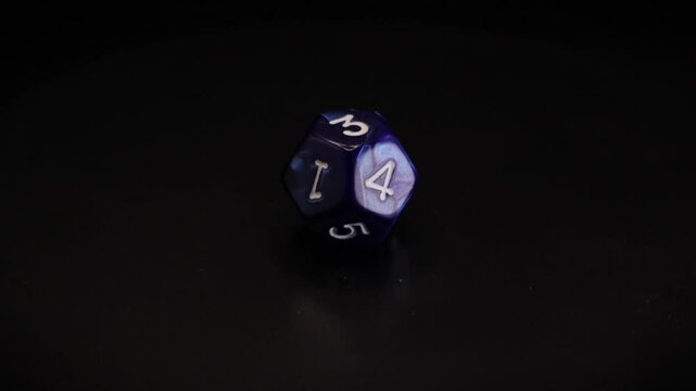 D12 blue Dice isolated 360 rotation black background