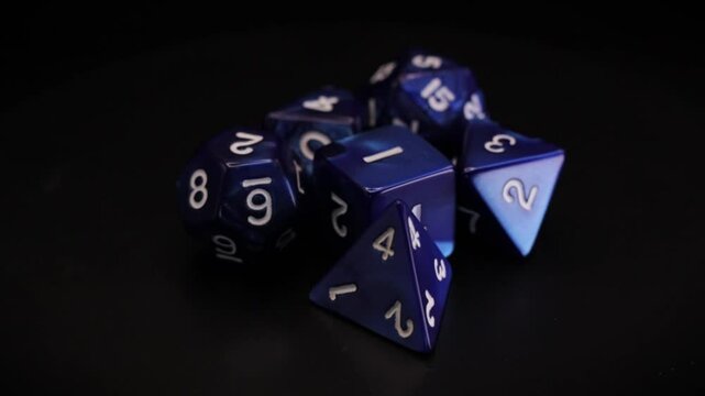 blue Dice set isolated 360 rotation black background for Fantasy RPG