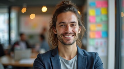 Fototapeta premium Startup Founder Headshot in Collaborative Workspace