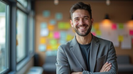 Obraz premium Startup Founder Headshot in Collaborative Workspace