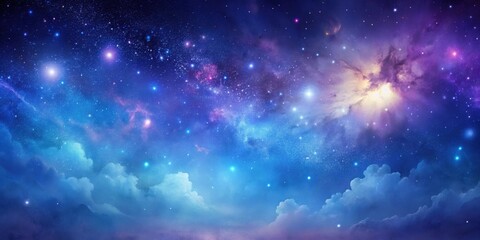 Celestial Dreamscape A Serene Night Sky with Vivid Nebulae and Glowing Stars Above a Dreamlike Cloud-Covered Landscape