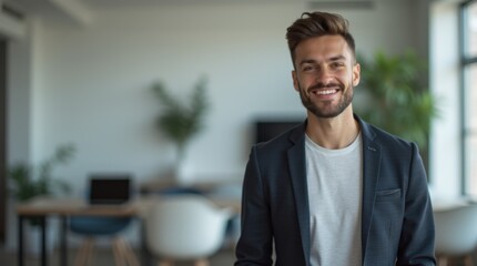 Fototapeta premium Tech Entrepreneur Headshot in Minimalist Office