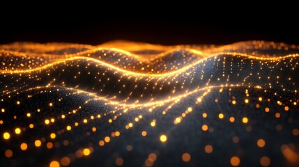 Fototapeta premium Golden Lights Across a Dark Wavy Surface
