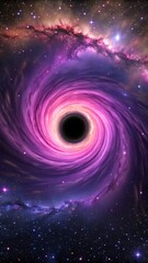 Obraz premium Space, black hole, cosmic vortex, swirling nebula, vibrant purple and pink colors, starry background 