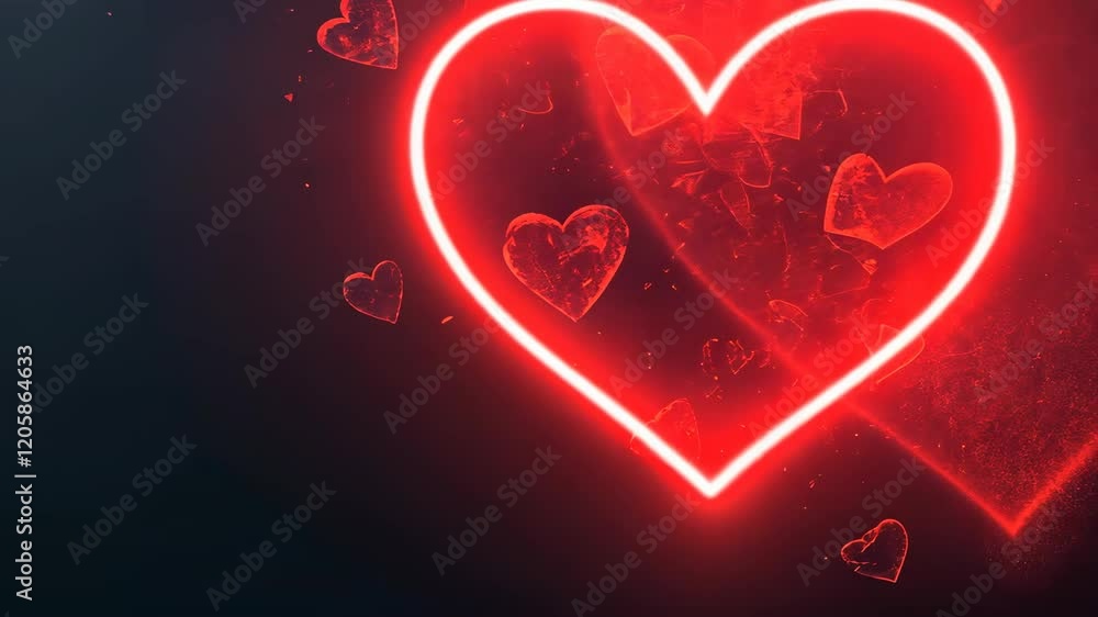 Poster elegant heart shapes floating in a dark background