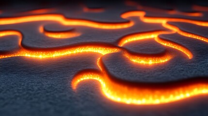 Glowing Lava Flows Across Dark Volcanic Surface