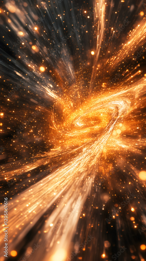 Aufkleber swirling golden vortex exploding in space with glowing particles creating a mesmerizing cosmic scene