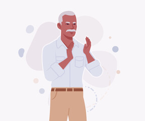 Handsome active senior mature man, elder businessman applauding pose. Old experienced male, grey hair, moustache, older business owner. Vector flat style cartoon illustration, creative background