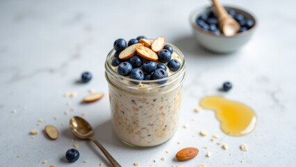A deliciously healthy blueberry granola parfait with a drizzle of honey, perfect for a detox breakfast or snack.