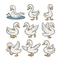 Cute Swan Doodle Style Illustration