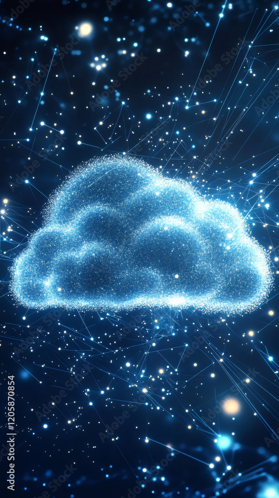 Poster Cloud computing network connecting global data infrastructure, representing digital transformation and seamless technological interconnectivity
