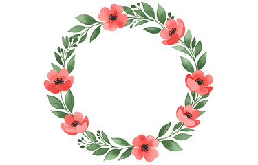 Minimalist Watercolor Floral Wreath with Greenery - Transparent Center for Text Overlay