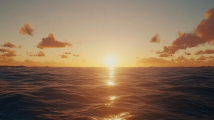 Fototapeta premium Ocean sunset, golden hour, calm waves, cloudscape, travel brochure