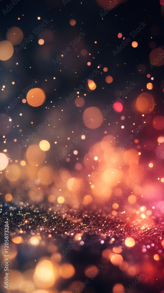 Poster shimmering bokeh lights casting vibrant colors, blending festive christmas sparkles with glittering 