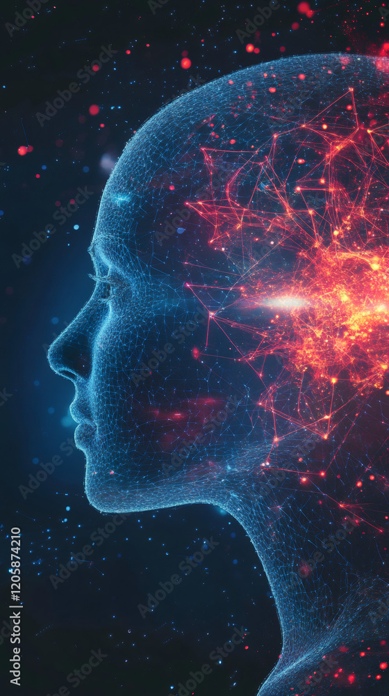 Aufkleber polygonal human head featuring glowing lines and dots, representing the essence of artificial intell