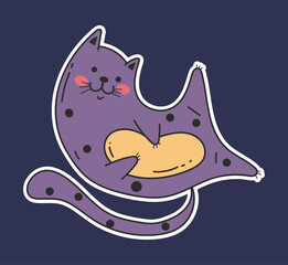 Cute cat sticker concept. Vector flat graphic design element concept illustration