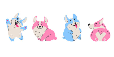 Welsh corgi dog cute puppy pet sticker line art concept set. Vector graphic design illustration element