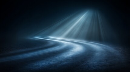 Illuminated Winding Road Through Dark Night