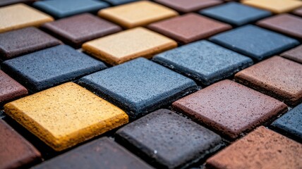 Fototapeta premium Colorful square paving stones in geometric pattern