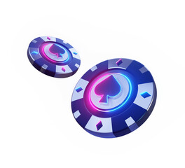 A 3d-rendered neon casino chips featuring a spade symbol on top.