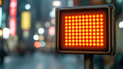 Obraz premium Illuminated red urban signal, night city backdrop, transportation, warning