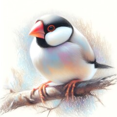 Naklejka premium 새, 문조, 파스텔화, jpeg (bird, Java sparrow, pastel painting, jpeg)