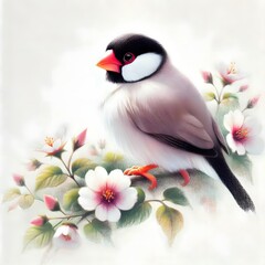 Naklejka premium 새, 문조, 파스텔화, jpeg (bird, Java sparrow, pastel painting, jpeg)
