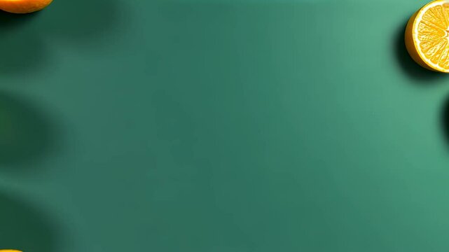 Freshly cut orange slices on a vibrant teal background