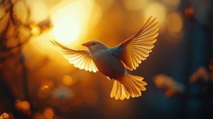Fototapeta premium Golden Hour Flight: A Bird in Flight at Sunset