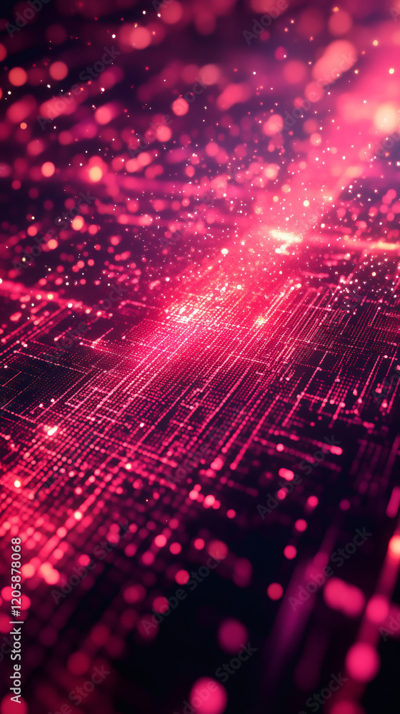 Leinwandbilder abstract pink digital particles flowing and illuminating a futuristic circuit board, creating a tech