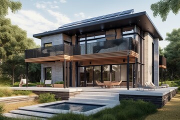Modern Sustainable House With Solar Panels And Pool