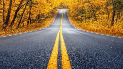Naklejka premium Winding Autumn Road Through Golden Trees