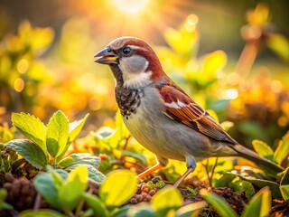 Fototapeta premium Drone View of House Sparrow Foraging - High-Resolution Stock Photo