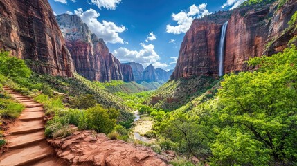 Majestic Zion Canyon Waterfall Trail Scenic Vista