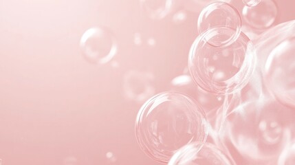 Pink background, floating soap bubbles, ethereal, dreamy, advertising