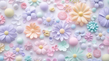 Pink and White Floral Background with Blossoms and Decorative Pattern