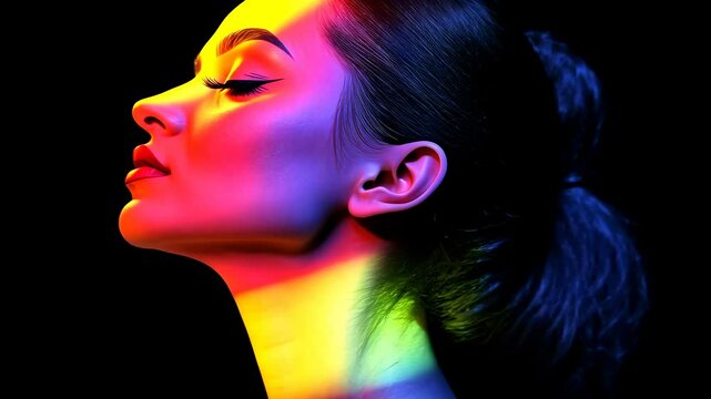 Abstract portrait of a serene woman with vibrant colors