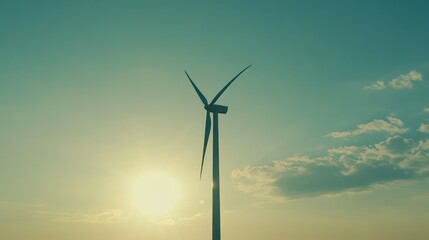 Obraz premium Sunset wind turbine energy field clean power