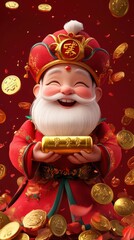 Obraz premium God of Wealth with Gold Coins, Symbol of Prosperity and New Year Blessings .