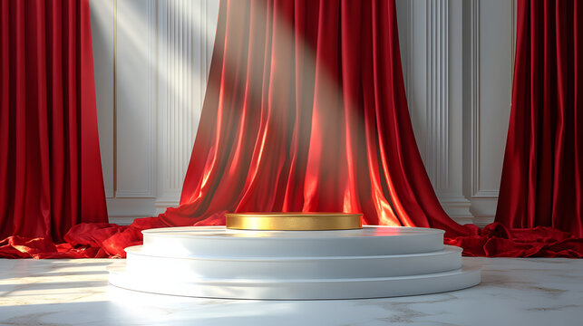 Luxurious Product Showcase with Red Velvet Backdrop and Golden Details