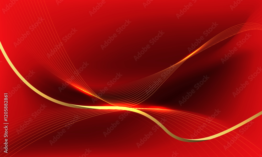 Poster abstract red gold light luxury wave curve with blank space for text place design modern creative bac