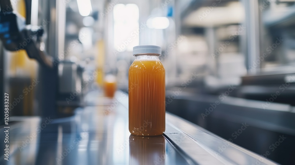 Poster vibrant fruit juice cascades down a conveyor belt within an efficient production line highlighting c