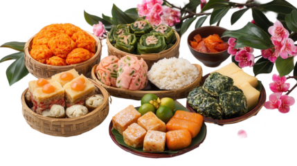 Creative Qingming Festival Design Showcasing Traditional Food Offerings for Ancestor Honoring, Isolated on White, PNG File.