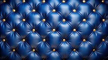 Fototapeta premium Luxury dark blue quilted leather texture, gold buttons, elegant upholstery pattern