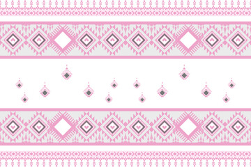 Ethnic art fabric design Continuing the local fabric pattern Ethnic design, pink flower, geometric, used for weaving carpets, wallpaper, pink clothes, embroidery, illustrations, cards, scrapbooks.